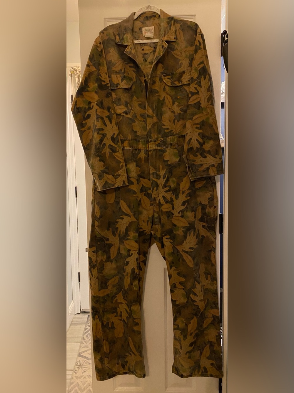 Vtg Kelly Cooper Tru Leaf Camouflage Jumpsuit Gander Mountain Large Coveralls